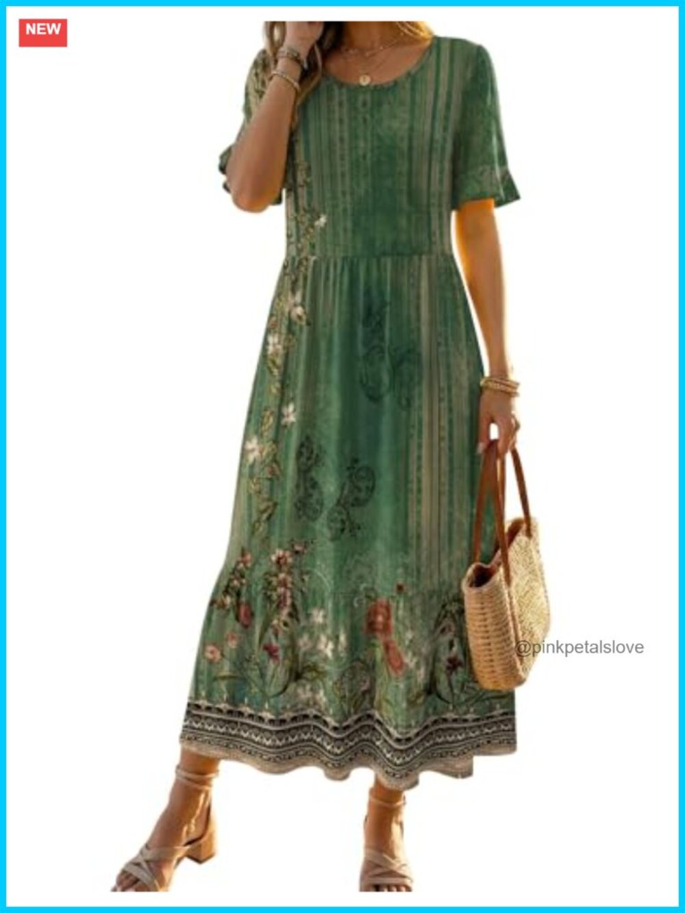 Casual Midi Dress with Ruffle Short Sleeves Flowy Tiered Boho Sundress
